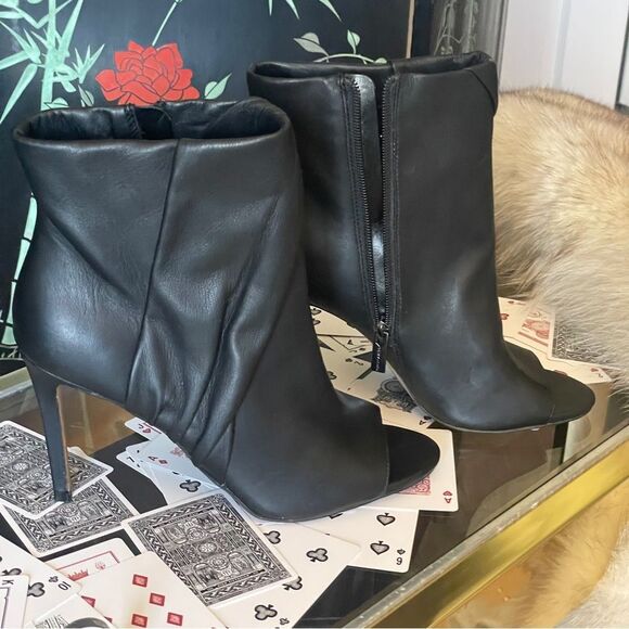 ♥️ Vince Camuto Black Peep-Toe Heeled Boots - Picture 13 of 16
